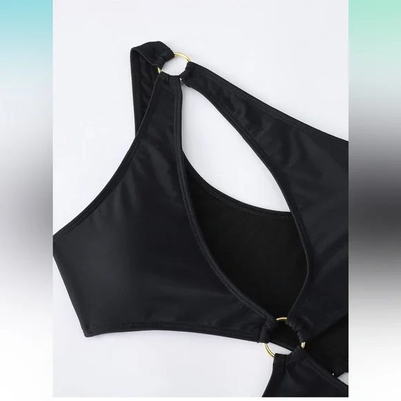 Sexy Swimsuit Cutout Halter One Piece High Cut Bathing Suit Gold Ring Bikini - Picture 6 of 11